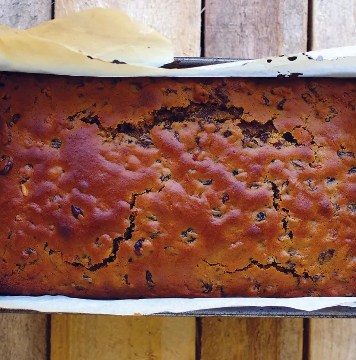 A tin of freshly baked bara brith