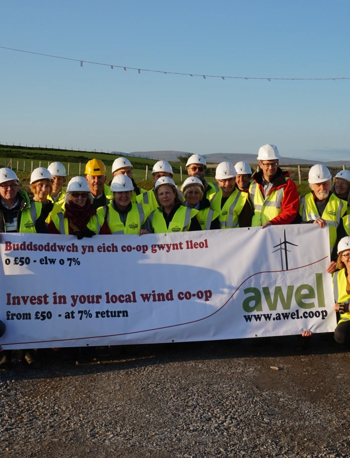 Awel Co-op wind farm members visiting the site during construction of community wind farm