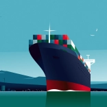 Illustration of ship and windfarm