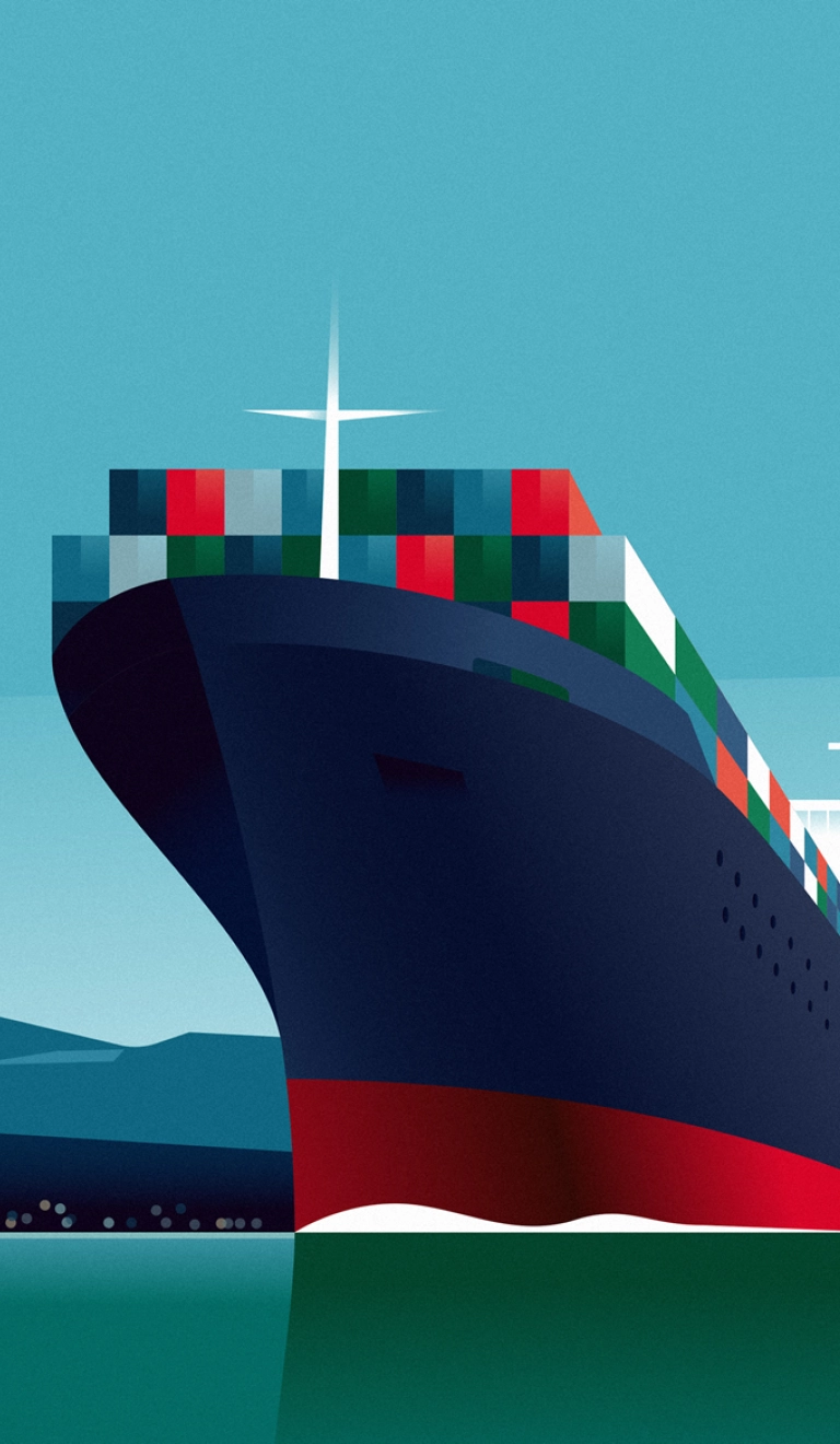 Illustration of ship and windfarm