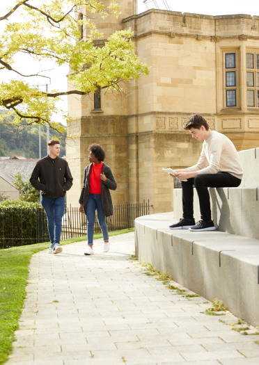 students outside Bangor University building 