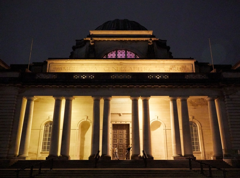 External shot of a large museum building entrance