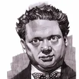 An illustrated portrait of the face of a man (Dylan Thomas) 