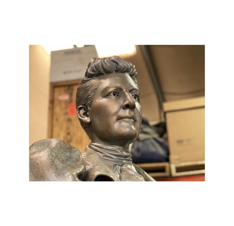 A bronze statue of Martha Hughes Cannon