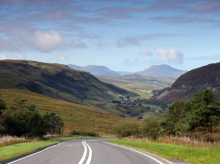 Snowdonia scenery, mountainous route- image taken from the centre of the road