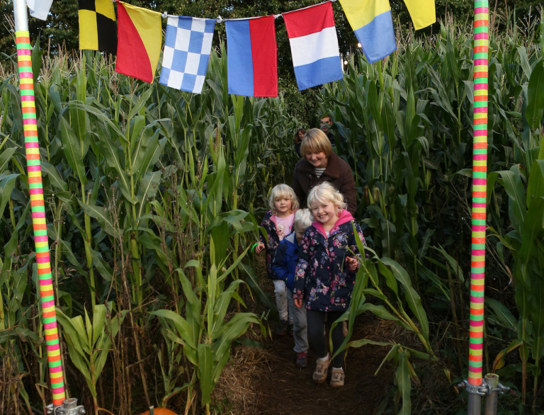 「グッド・ライフ・エクスペリエンス」にて、植物の中を歩いている家族