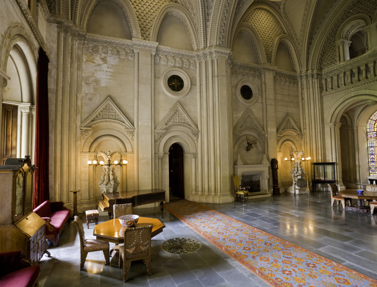 inside a room with table in the foreground