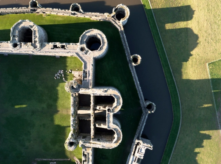 Bird's eye view of a large old castle