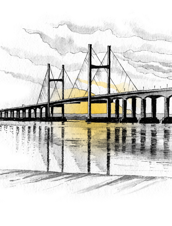 El puente de príncipe de Gales, río Severn