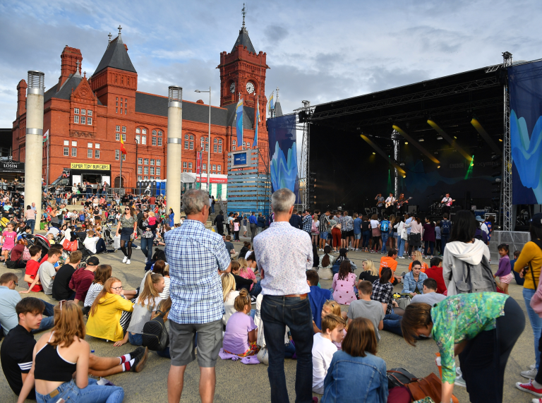People listening to music at the National Eisteddfod 