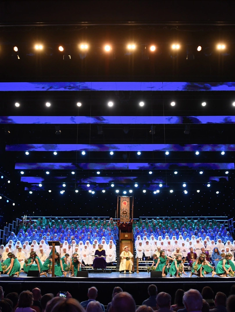 People dressed in costumes standing on stage.