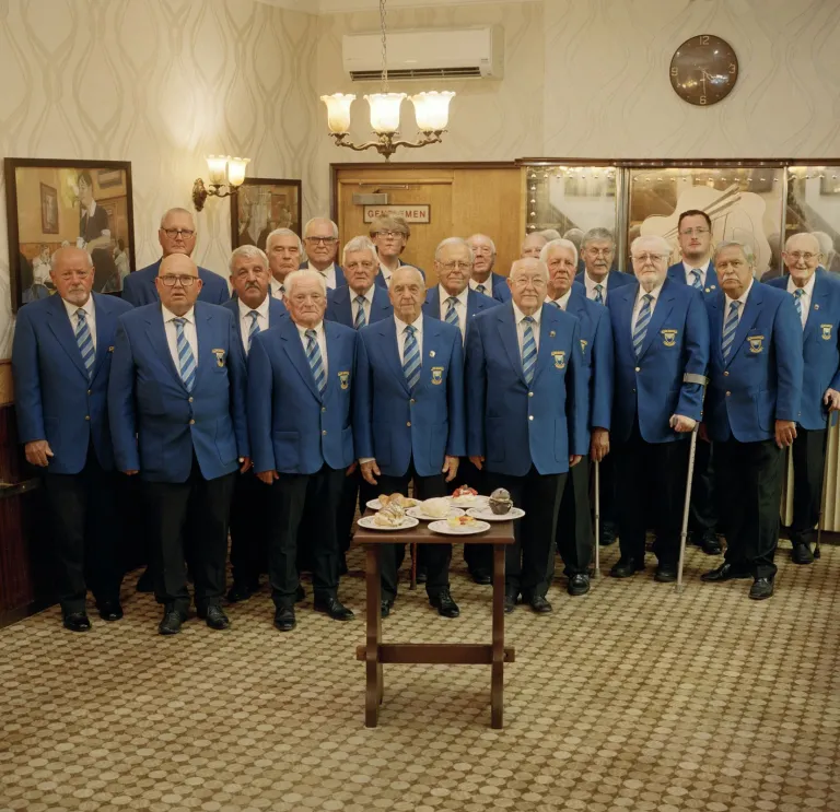 Pontypridd Male Voice Choir standing in a group.