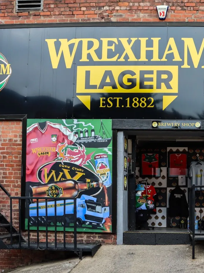 The Wrexham Lager distillery shop as shown from the outside