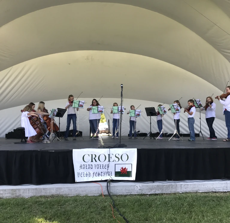 ステージ上で演奏するオーケストラ。